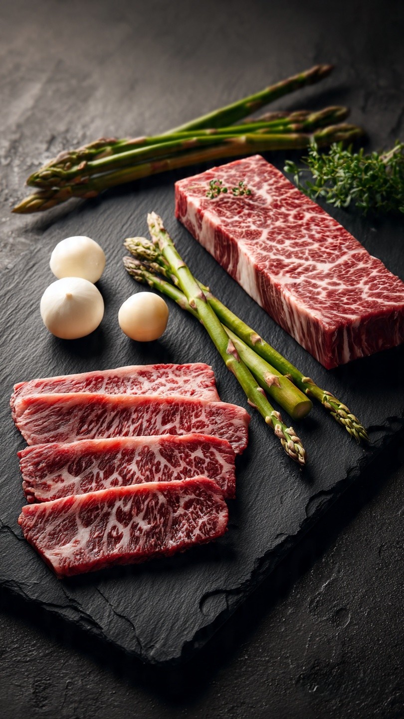 Yesan A5 wagyu cuts on slate